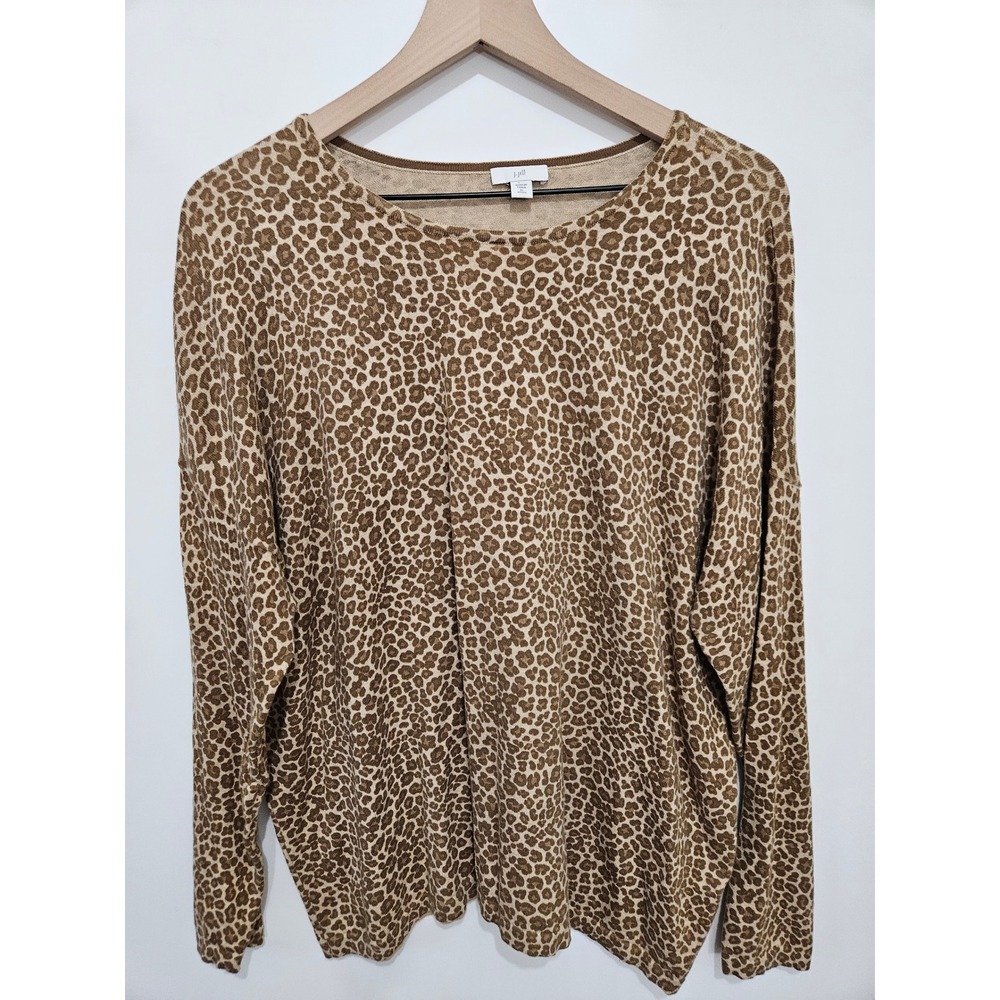 J. Jill Leopard Print Crew Neck Sweater Brown Animal‎ Print XL Petite RN 97641